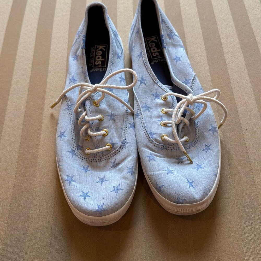 Keds (10) Ortholite Star Sneakers - Light Blue Denim w/ Gold Eyelets